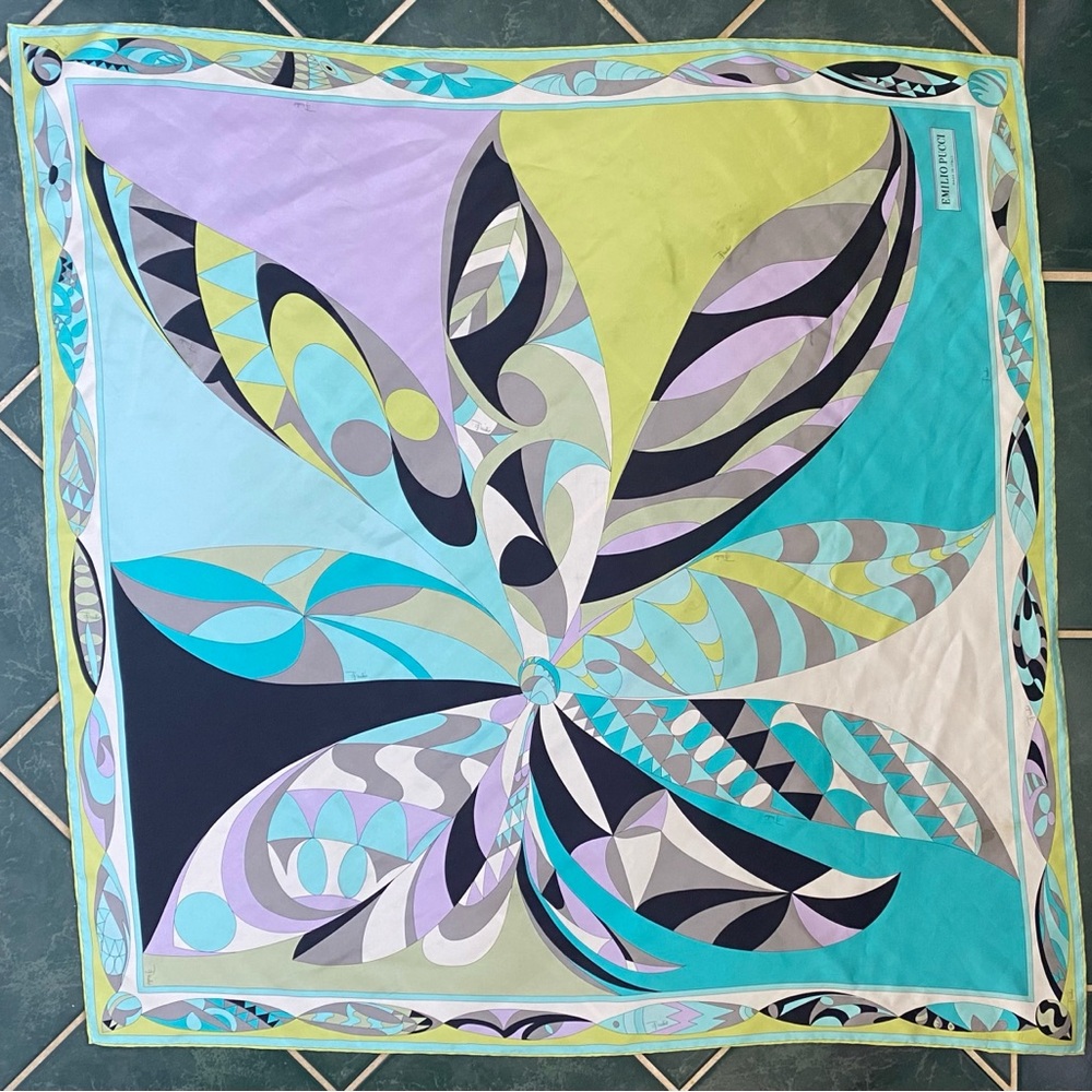 Emilio Pucci Italian Silk Scarf mod art deco square scarf